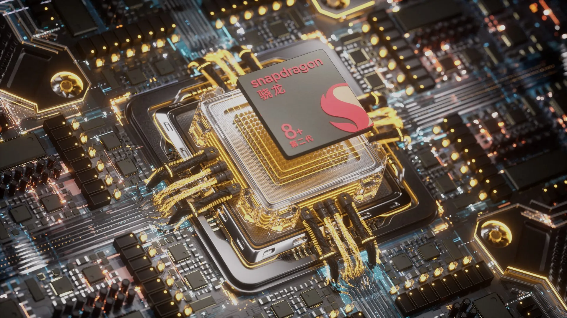 High-tech Snapdragon processor on circuit