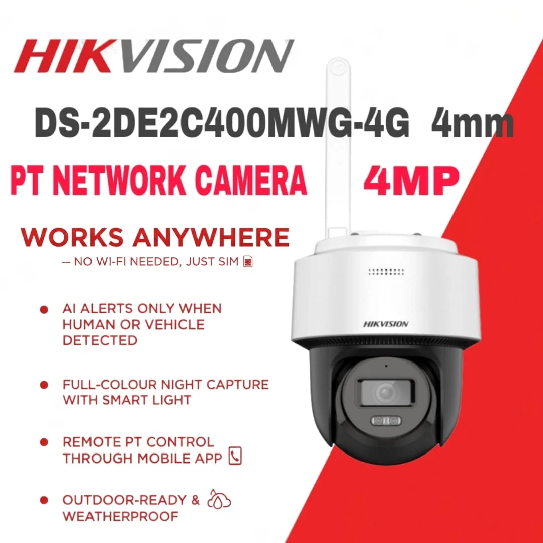 HIKVISION 4MP Smart 4G Hybrid Light Mini Pan/Tilt CCTV Camera |Human & Vehicle Detection | Support 4G LTE(Nano SIM)| 2 Way Audio | Storage upto 512 GB (SD card slot)| Built in Speaker|S-2DE2C400MWG-4G